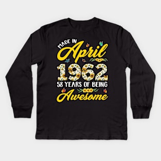 April 1962 58 Years Old Vintage 58th Birthday Gift Sunflower Kids Long Sleeve T-Shirt